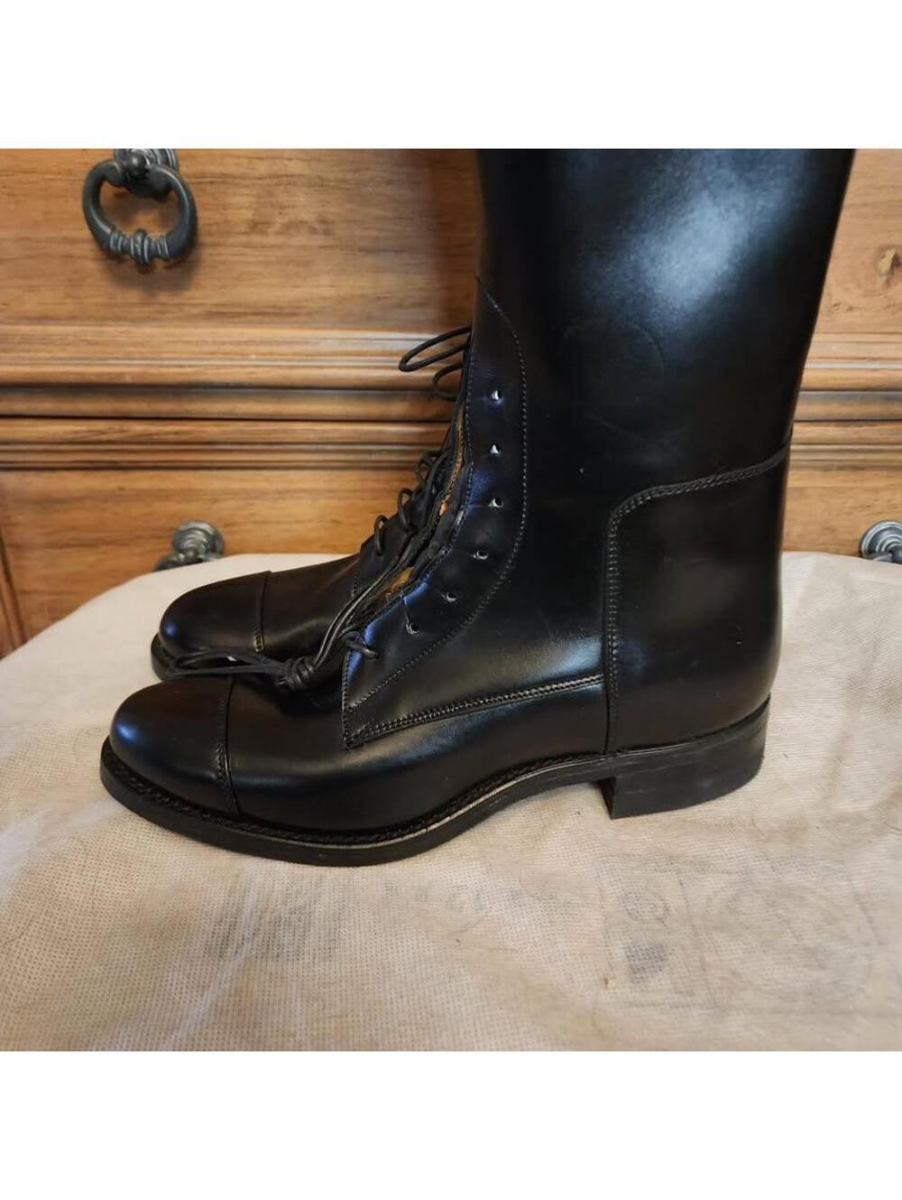 NEW Custom Dehner Blucher Field Boots Black Calfskin Riding Boots 8-8.5 USA - Picture 2 of 9